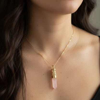 NASZYJNIK | biżuteria do aromaterapii | kwarc różowy